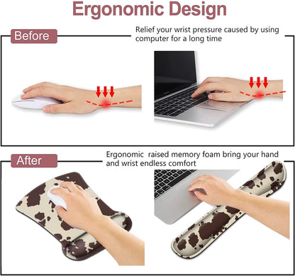 Mouse Pad with Wrist Support, Ergonomic Gel Mouse Pad Beautiful Flowers,Non-Slip Durable, Memory Foam Keyboard Wrist Rest, Suitable for Office Typing Games, Pink Hyacinths on Wood Panel
