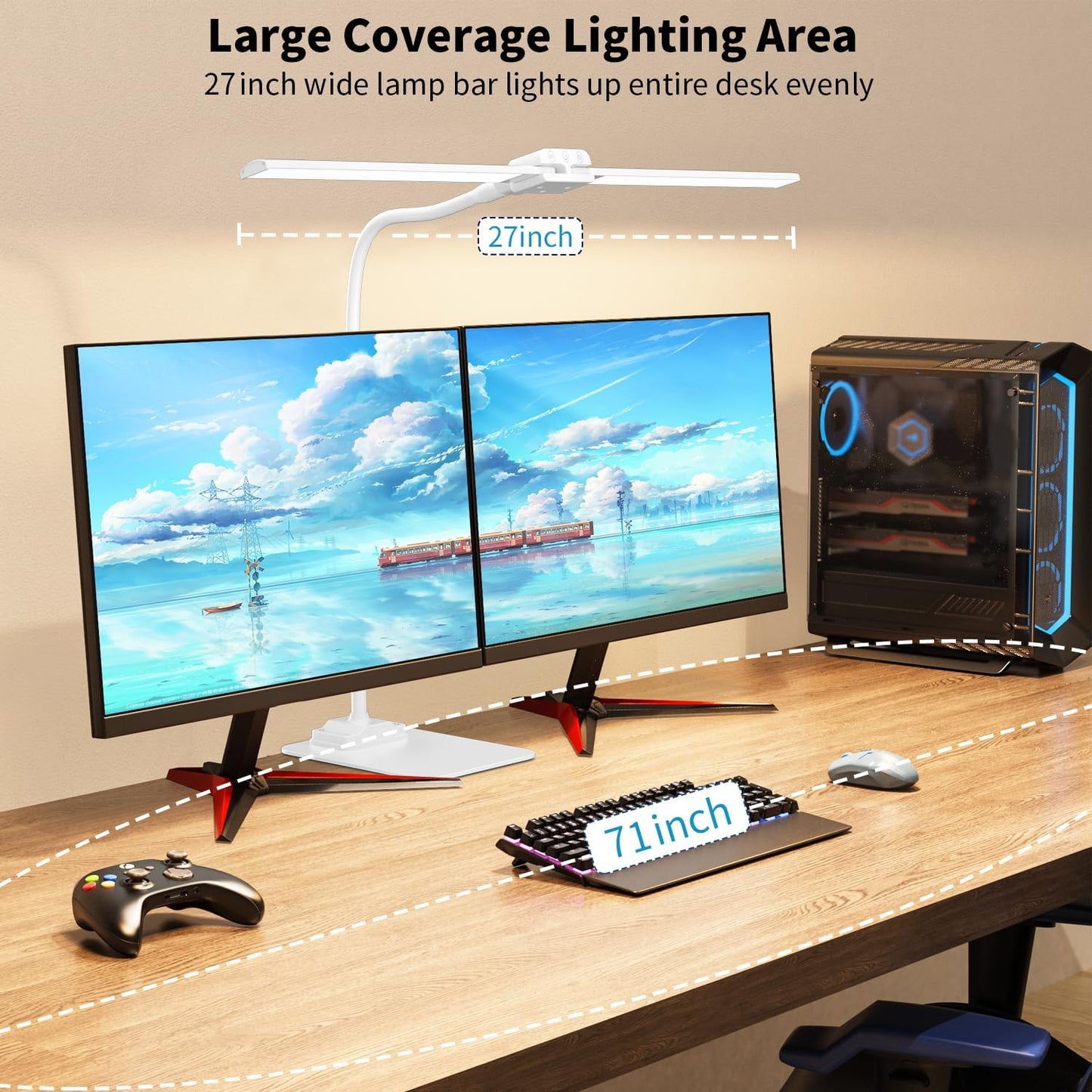 KableRika Desk Lamp Double Light: Bright Led Desk Lights for Home Office - Eye Care Reading Table Lamps with Base - Dimmable Desktop Lighting for Computer Monitor Study Drafting
