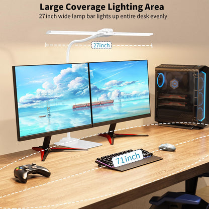 KableRika Desk Lamp Double Light: Bright Led Desk Lights for Home Office - Eye Care Reading Table Lamps with Base - Dimmable Desktop Lighting for Computer Monitor Study Drafting