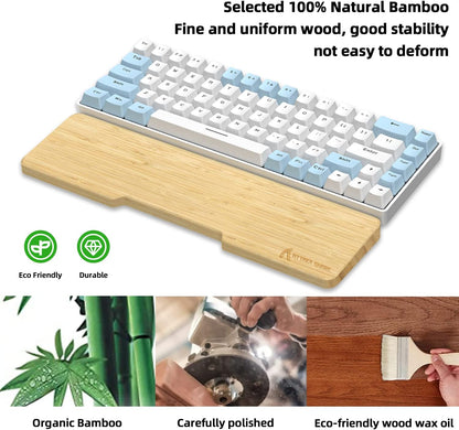 ATTACK SHARK Bamboo Wrist Rest for Computer Keyboard，Ergonomic Hard Palm Rest for Comfortable Typing Pain Relief，Anti-Slip Wrist Support for Office, Gaming, Laptop (98 Key)