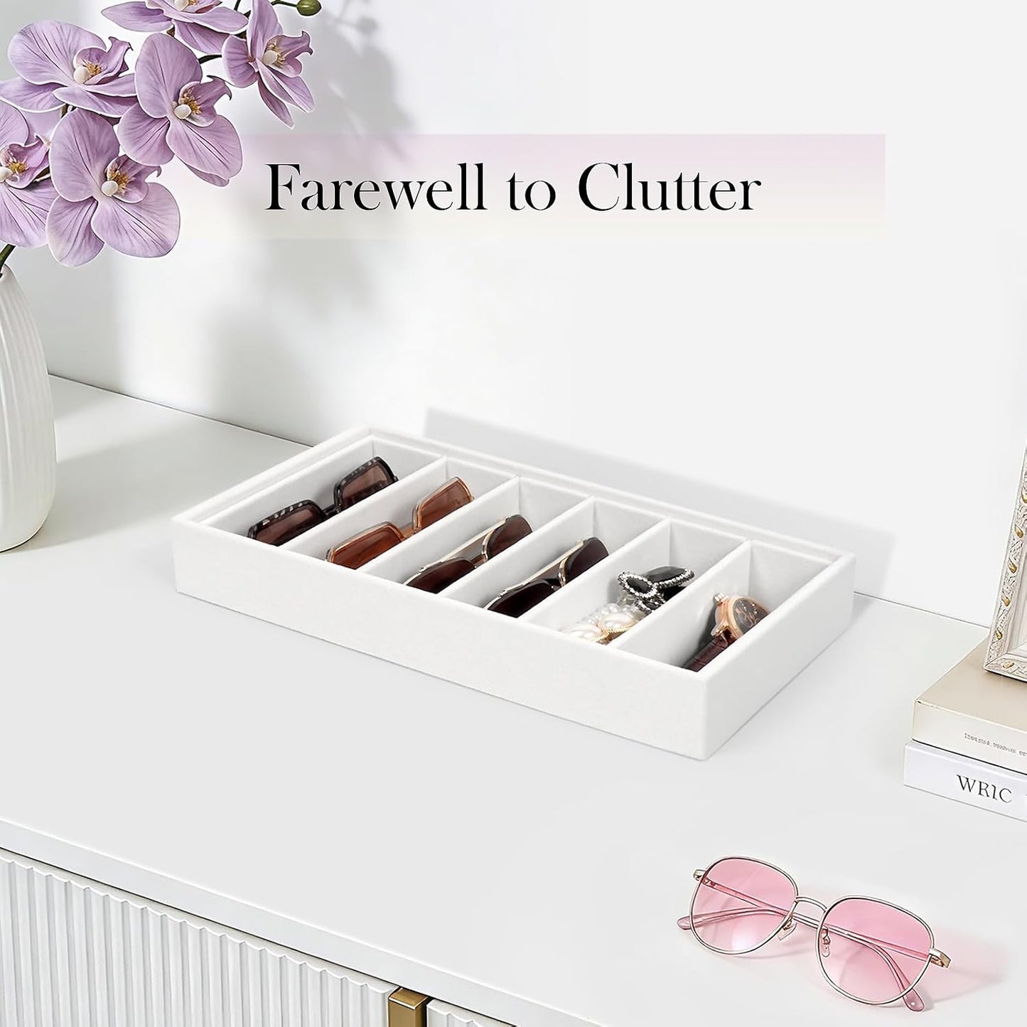 Velvet Sunglass Organizer Tray, Stackable Glasses Case for Drawer, Eyeglasses Watches Jewelry Display Holder Women Men