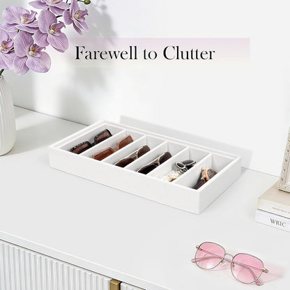 Velvet Sunglass Organizer Tray, Stackable Glasses Case for Drawer, Eyeglasses Watches Jewelry Display Holder Women Men