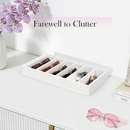Velvet Sunglass Organizer Tray, Stackable Glasses Case for Drawer, Eyeglasses Watches Jewelry Display Holder Women Men