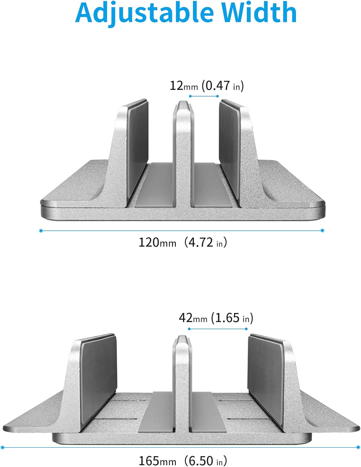 JARLINK Vertical Laptop Stand Holder, Aluminum Double Desktop Stand Holder with Adjustable Dock (Up to 17.3 inch), Compatible with MacBook, Surface, Chromebook, and Gaming Laptops, Silver