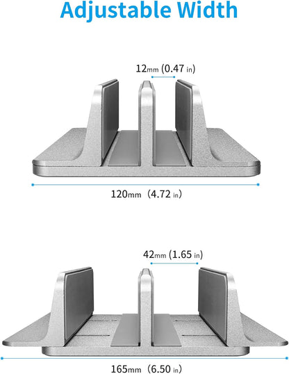 JARLINK Vertical Laptop Stand Holder, Aluminum Double Desktop Stand Holder with Adjustable Dock (Up to 17.3 inch), Compatible with MacBook, Surface, Chromebook, and Gaming Laptops, Silver
