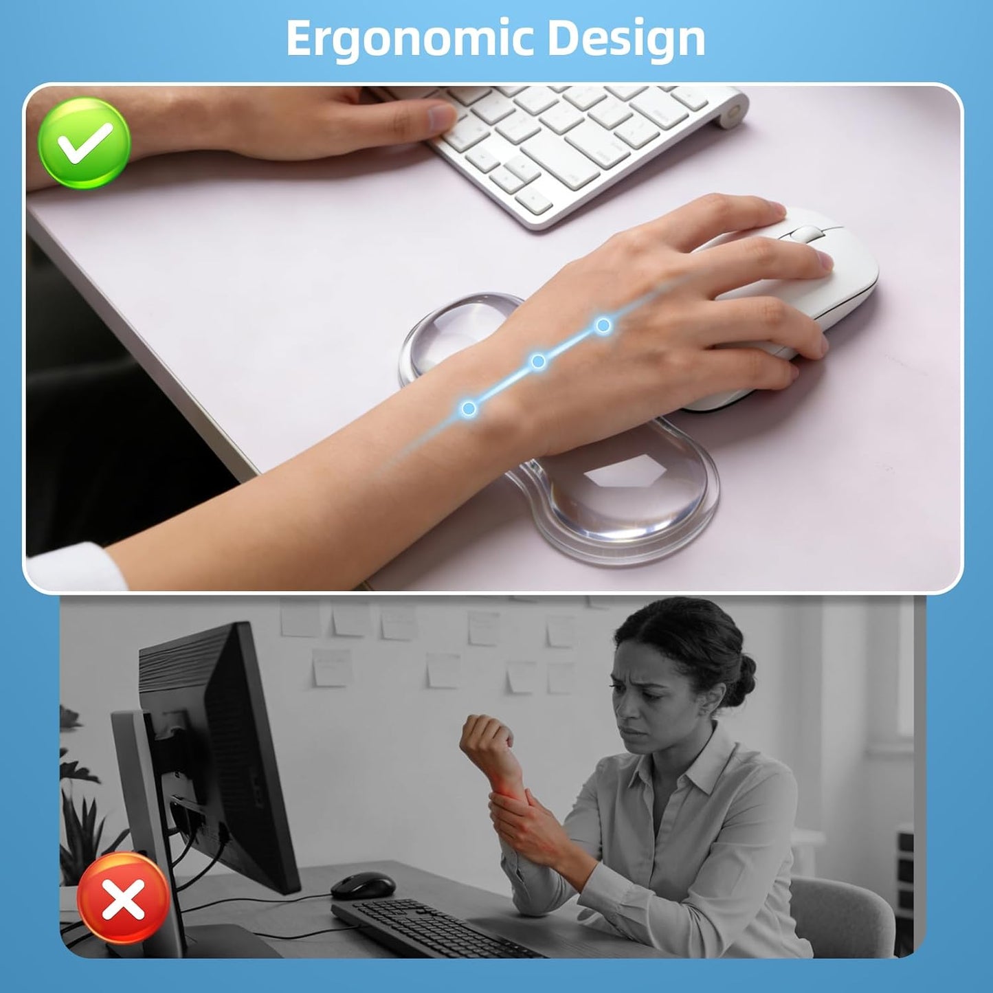 Mouse Wrist Rest Pad, Gel Mouse Wrist Rest, Comfortable Cool Silicone Gel Ergonomic Cushion,Non-Slip Base Wrist Support Cushion for Gaming, Computers, Laptops, Office Transparent