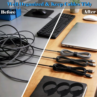 100PCS Hook and Loop Straps - 6 Inch Reusable Cable Ties for Cable Management, Adjustable Cord Organizer Hook & Loop Straps for Home, Office and Data Centers, Black