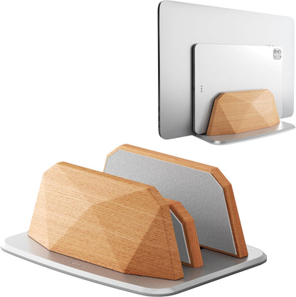 AFOOYO Vertical Laptop Stand - Dual Slots Walnut Adjustable Laptop Holder,Desktop Dock Compatible with All MacBook, Surface,Chromebook,Dell & More(Walnut)