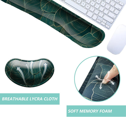 Keyboard Wrist Rest Mouse Wrist Support Set, Memory Foam Wrist Rest Pad for Computer Laptop Keyboard Mouse, Ergonomic Wrist Cushion Support for Typing Pain Relief, Gaming Home Office, Flowers Grass