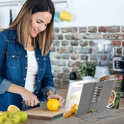 Honagu Book Stand Metal Desk Book Holder, Book Holders for Reading Hands Free, Adjustable Cookbook Documents Holder, Portable Bookstand for Music Books, Textbook, Recipe, Tablet, Ipad (Black)