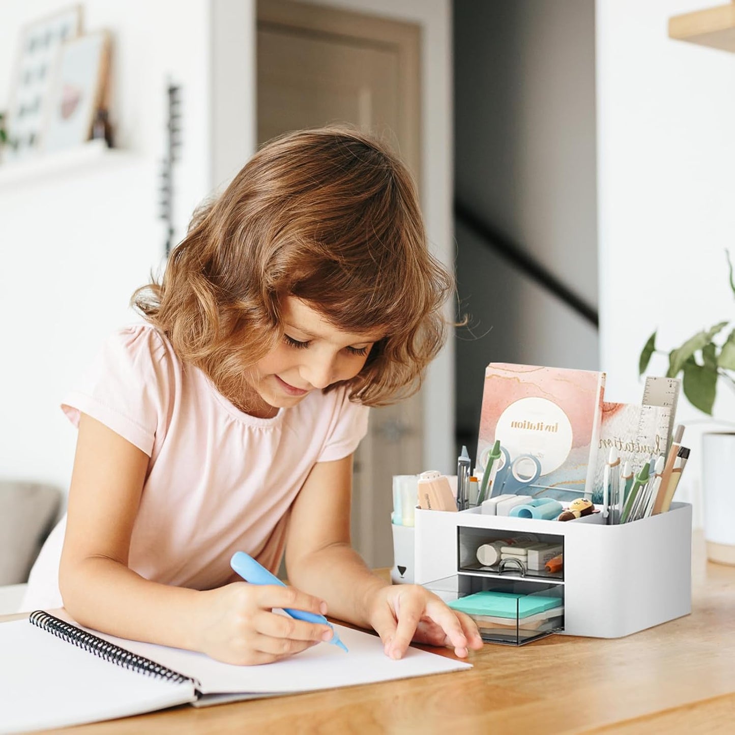 Cayxenful Pencil Holder For Desk,5 Slots 360°Degree Rotating Desk Organizers And Accessories,Desktop Storage Stationery Supplies Organizer, Cute Pencil Cup Pot For Office, School, Home (C-Blue)