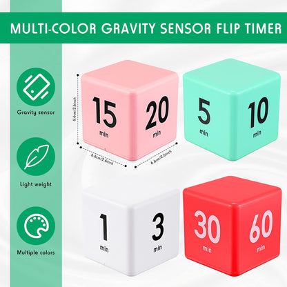 Weewooday 4 Pieces Cube Timer Gravity Sensor Flip Digital Workout Timer Cube for Management Duration Home Kitchen Study, 1 3 5 10 Minutes and 15 20 30 60 Minutes (White, Red, Pink, Green)