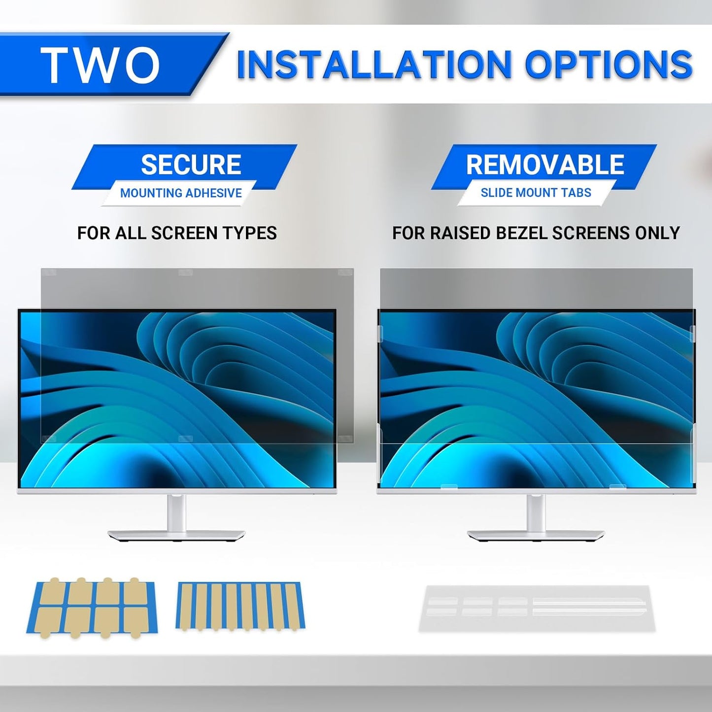 [2-Pack] Privacy Screen For Computer Monitor, 27-Inch 16:9 Aspect Ratio; Anti Spy/Bule Light/Glare And Eye Protection, 2 Install Ways Removable For Office, Airport, Cafe And Other Public Area; Diagonal 27 Inches, Width 23.53 Inches, Height 13.24 Inches