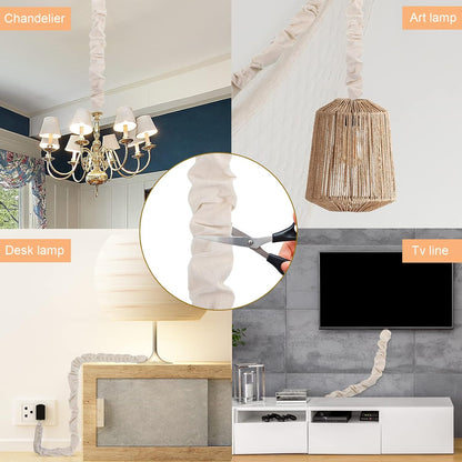 4 Pcs Fabric Cord Cover 6 Feet and 4 Feet Chain Cable Sleeve Chandelier Lighting Wire Cord Cover for Lamps Light Fixtures Lighting Wires Cable Management