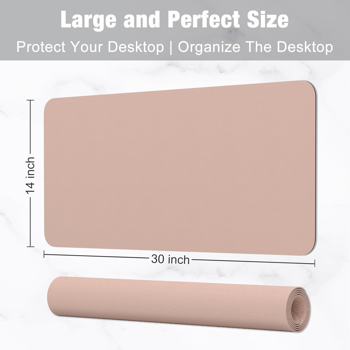 Hsurbtra Desk Pad, 23.6" x 13.8" PU Leather Desk Mat, M Extended Mouse Pad, Waterproof Desktop Blotter Protector, Non-Slip Ultra Thin Small Laptop Keyboard Writing Mat for Office Home, Pink
