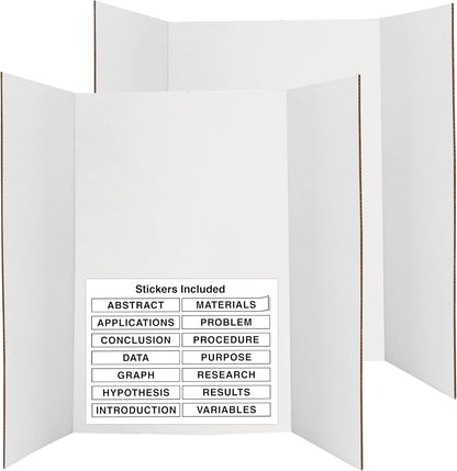 Trifold Poster Board 36" x 48" White Presentation Board - Self-Adhesive Science Subtitles Included - Science Fair Display Boards, for School, Fun Projects and Business Presentations - by Emraw