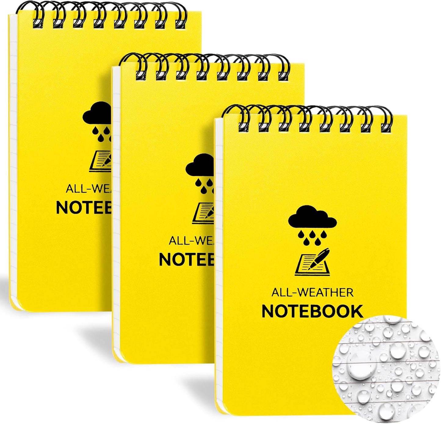 COIDEA 3 Pack Waterproof Notebook, 3 x 5 Pocket Notepad, All Weather Small Pocket Notebook Paper, Mini Spiral Notepad Police Notepad 100 Lined Pages for Outdoor Office