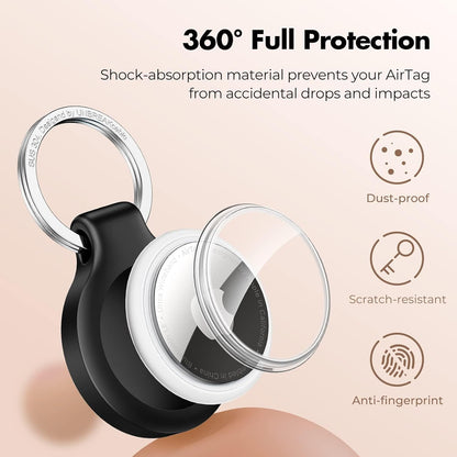 UNBREAKcable AirTag Holder for Apple - 4 Pack Air Tag Case [Fit Tightly Design] [Easy to Install] [Hold Securely] Waterproof TPU Protective Cover with Metal Keychain for Kids,Pet,Luggage,Backpack,Keys