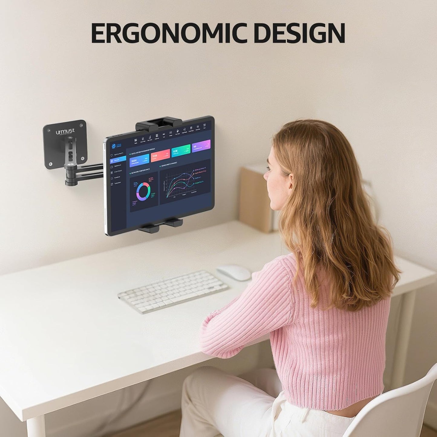 Urmust Tablet Stand for Desk, Adjustable iPad Holder for Bed, 360° Rotation, Sturdy Aluminum Tablet Arm Mount for 4.7"-15.6" iPad Pro/Air/Mini, iPhone, Galaxy Tab, for Kitchen, Work, Video Call