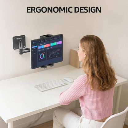 Urmust Tablet Stand for Desk, Adjustable iPad Holder for Bed, 360° Rotation, Sturdy Aluminum Tablet Arm Mount for 4.7"-15.6" iPad Pro/Air/Mini, iPhone, Galaxy Tab, for Kitchen, Work, Video Call