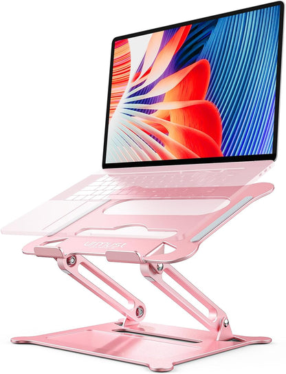 Urmust Aluminum Laptop Stand, Portable Laptop Riser, Adjustable Laptop Stand for Desk Foldable, Ergonomic Computer Notebook Holder for MacBook Air Pro HP, Office Desk Accessories (10-15.6'')- Black