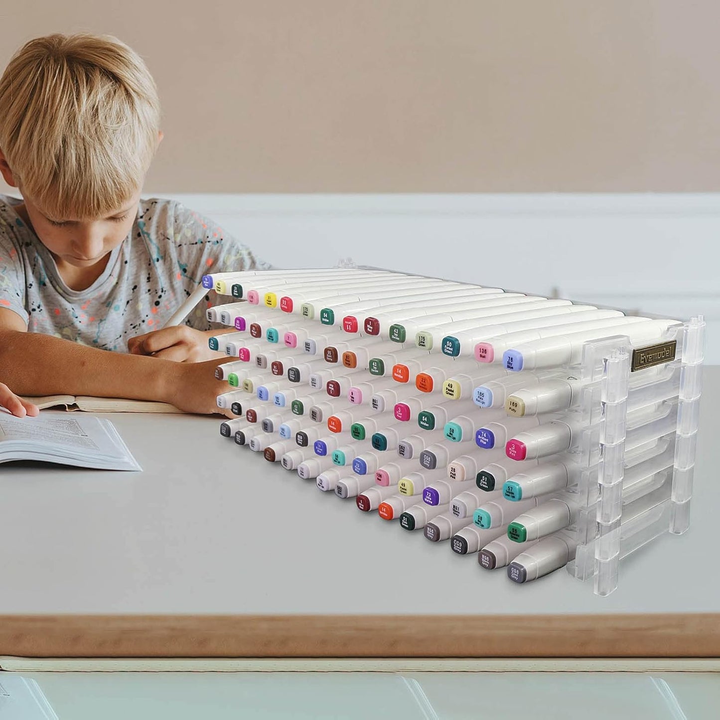 Universal 6 Layers Tray Universal Marker Storage Rack, Penholder Display for 90 Pens SN01 Pencil Organizer Holder for Desk (Clear-6 layers)