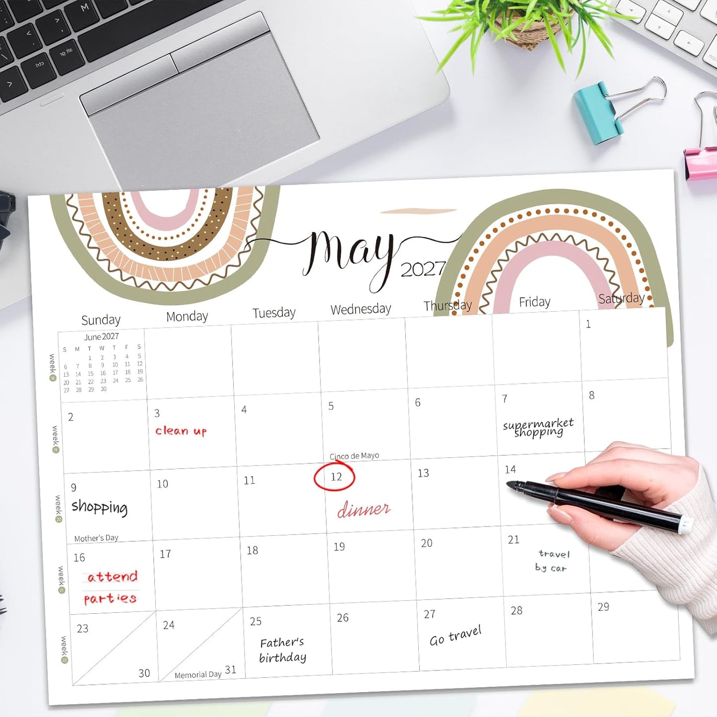 Guasslee Desk Calendar 2026-2027(Jun. 2026 - Dec. 2027), 19-Month School Year Compact Desktop & Wall Calendar, 14" x 11" Thick Paper Monthly Planner for Small Space, Home Office, Dorm & School