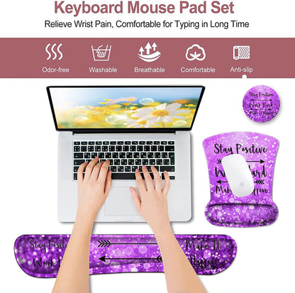 Mouse Pad with Wrist Support, Ergonomic Gel Mouse Pad Beautiful Flowers,Non-Slip Durable, Memory Foam Keyboard Wrist Rest, Suitable for Office Typing Games, Pink Hyacinths on Wood Panel