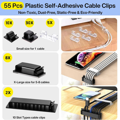 [313Pcs] Cable Management Kit, 67 Adhesive Cable Clips, Topavatop Desk Cord Organizer, 22 Reusable Cable Strap, 4 Cable Sleeve Split, 200 Nylon Cable Zip Ties with 20 Mounts for TV Office Home, White