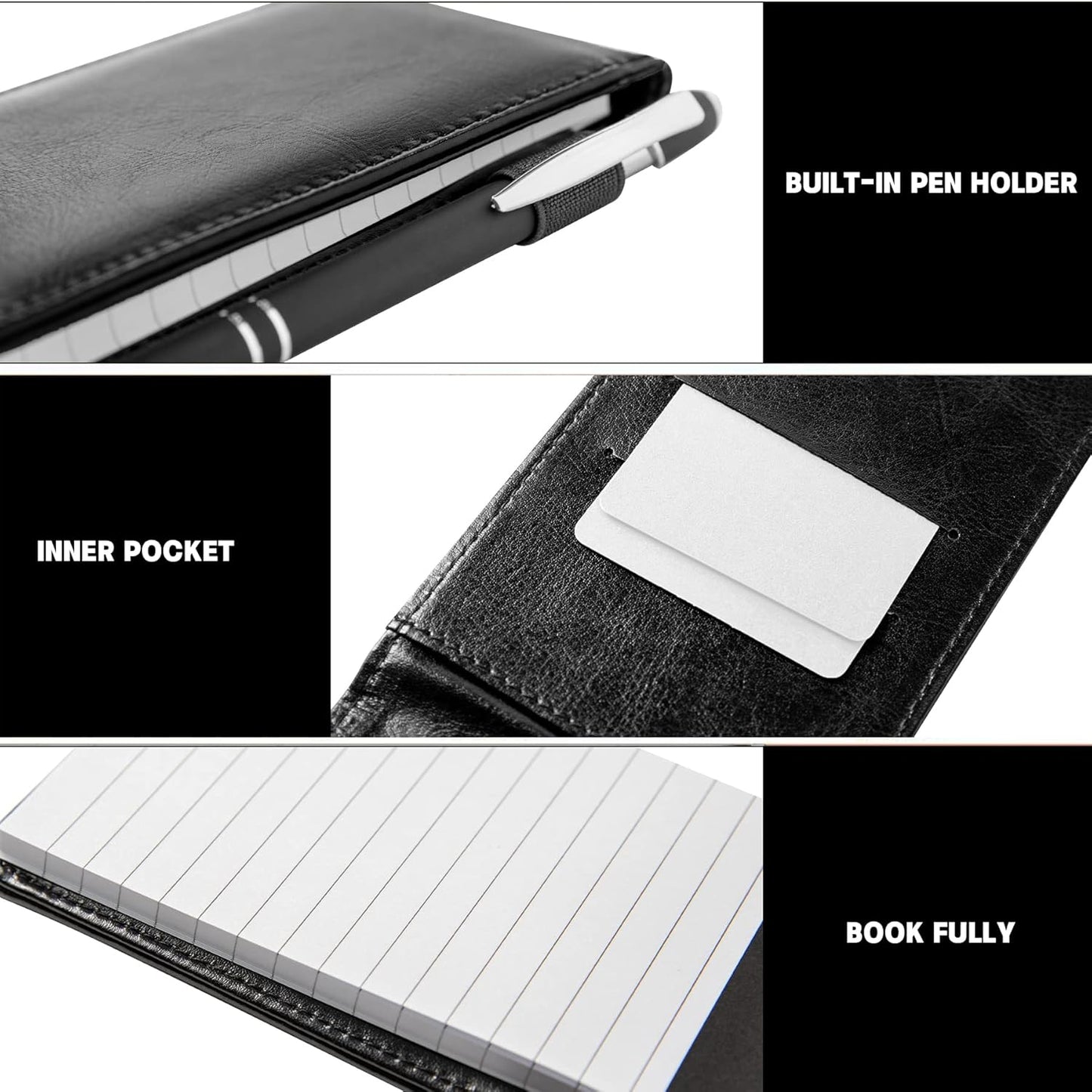 Camelmother 10 Pieces Small Notepad Holder Set Pocket Notebook 3 x 5 Inch with Pen