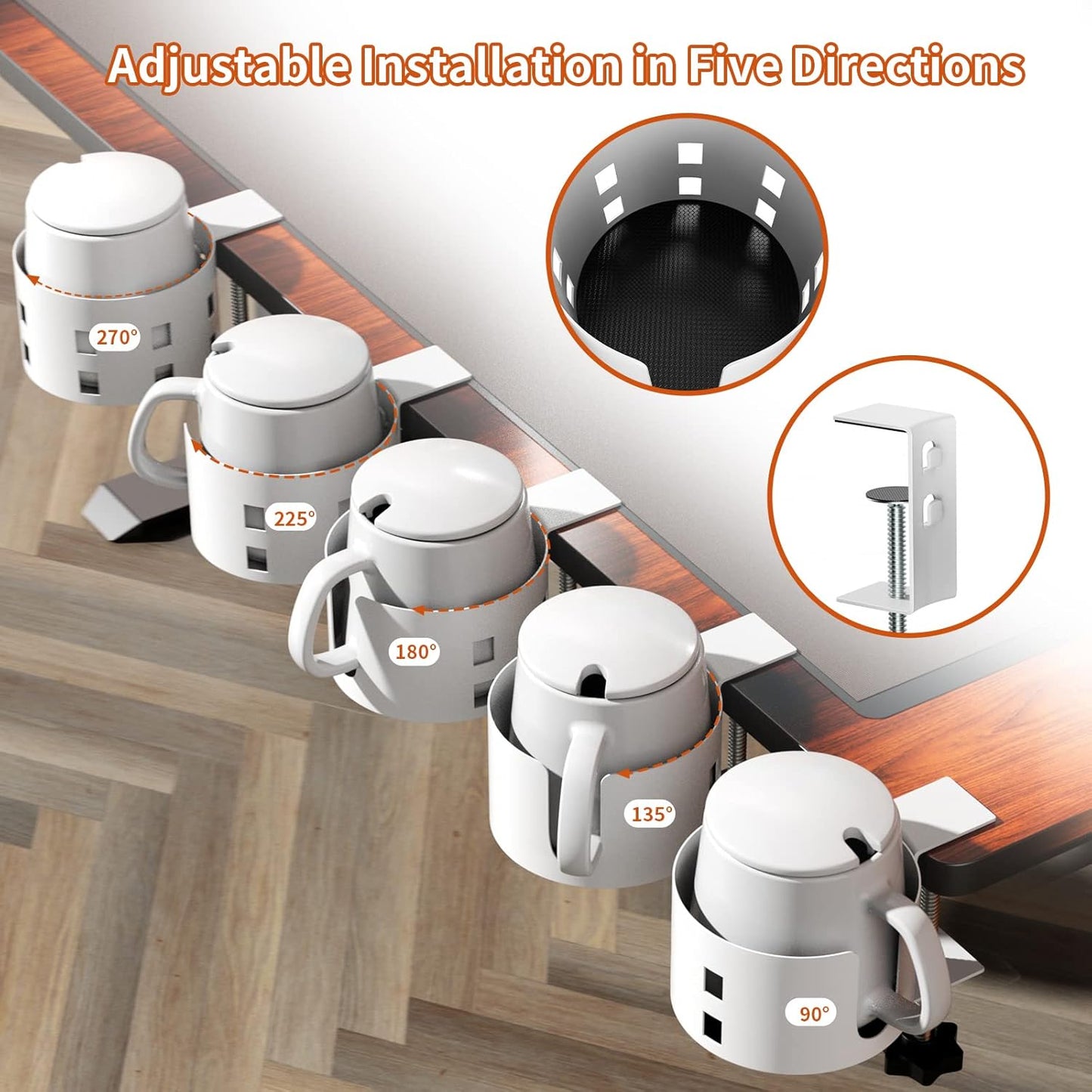 Deeper Desk Cup Holder, OOKUU Anti-Spill Cup Holder for Desk or Table, Sturdy and Durable, Easy to Install, Enough to Hold Coffee Cups, Water Bottles, Gaming PC Office Accessories, Black