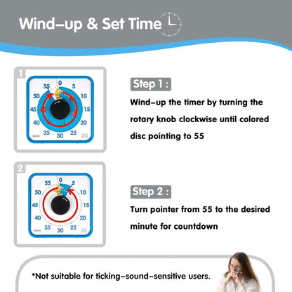Visual Timer 7.5 inch; 60 Minute 1 Hour Countdown Timer for Kids Classroom Teaching Tool Home Office Meeting, Mechanical Countdown Clock for Exam Time Management Magnetic, Sky Blue with Colorful Disc