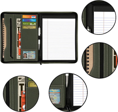 Zippered Portfolio Organizer/ A4 Refillable Lined Writing Notepad Folder Case/Fabric-Covered Padfolio Binder with Interior Storage Pocket for Men Women.Classic Black