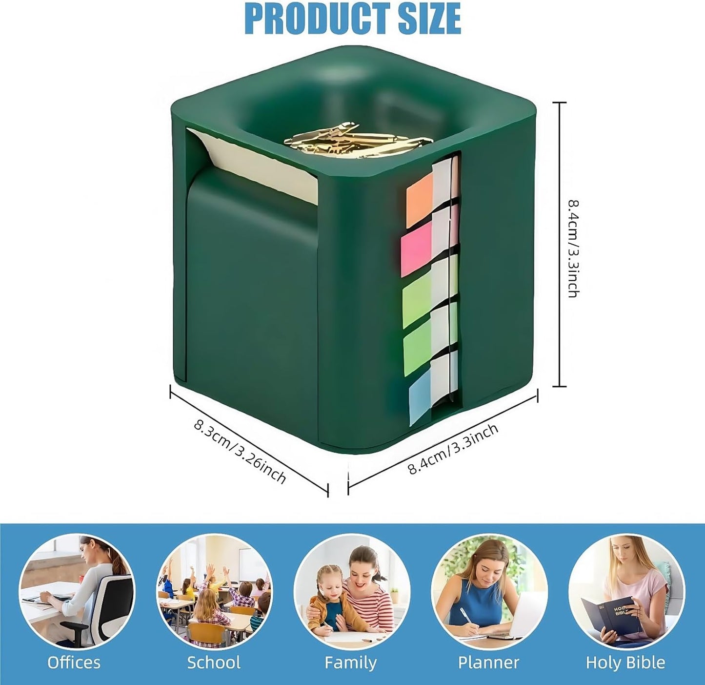 Sticky Note Holder and Dispenser with Magnetic Paper Clip Holder, 3x3 Pop-Up Note and Annotation Labels,Full Adhesive Note Roll Desktop Organizer.5-in-1 Multi-Function Standing Sticky Note Box(White)