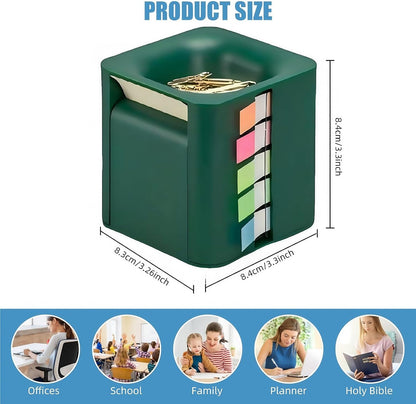 Sticky Note Holder and Dispenser with Magnetic Paper Clip Holder, 3x3 Pop-Up Note and Annotation Labels,Full Adhesive Note Roll Desktop Organizer.5-in-1 Multi-Function Standing Sticky Note Box(White)