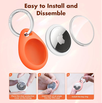 UNBREAKcable AirTag Holder for Apple - 4 Pack Air Tag Case [Fit Tightly Design] [Easy to Install] [Hold Securely] Waterproof TPU Protective Cover with Metal Keychain for Kids,Pet,Luggage,Backpack,Keys