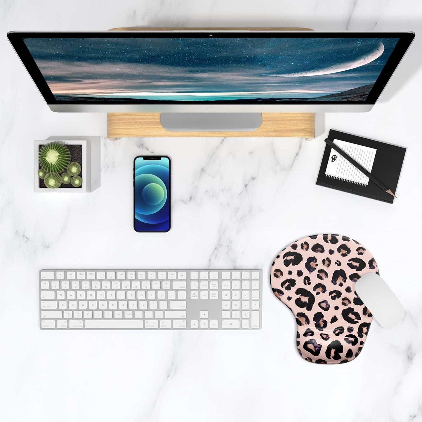 ITNRSIIET Ergonomic Mouse Pad with Gel Wrist Support Wrist Rest Smooth Surface Non-Slip PU Base Comfortable Office Supplies Pain Relief, 9.5 x 8 inches, Beach