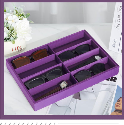 Amylove 2 Pcs Sunglass Organizer Trays Glasses Stackable Jewelry Trays Sunglass Organizer Display Box(8 Grids,Beige)
