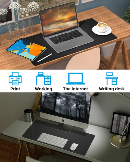 Leather Desk Pad Protector, Office Desk Mat, Large Mouse Pad, Non-Slip PU Leather Desk Blotter, Laptop Desk Pad Desk Accessories for Office and Home (Black, 40" x 17")
