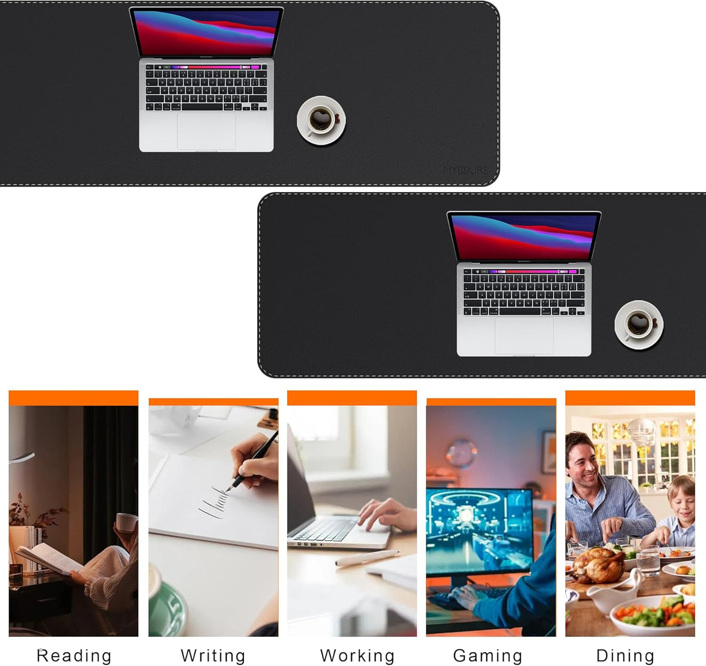 Mydours 40" x 20" Extra Large Desk Mat, PU Leather & Cork Desk Pad, Large XXL Desk Mouse Pad for Workstation, Office, Home, Computer Desk Mat with Keyboard & Mouse (Black)