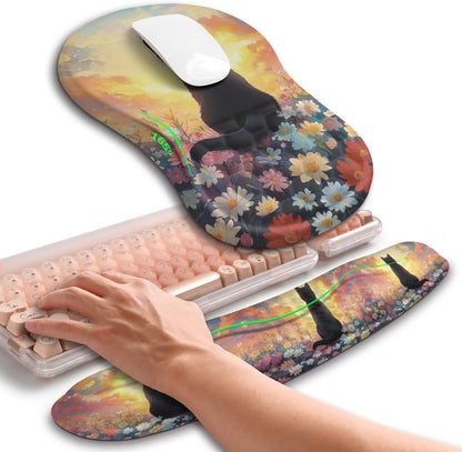 Hokafenle 2in1 Combination, Wave Keyboard Wrist Rest and Ergonomic Curvature Mouse Pad Wrist Support for Relieve Wrist Pain, Filled with Soft Cushion Memory Foam, Black