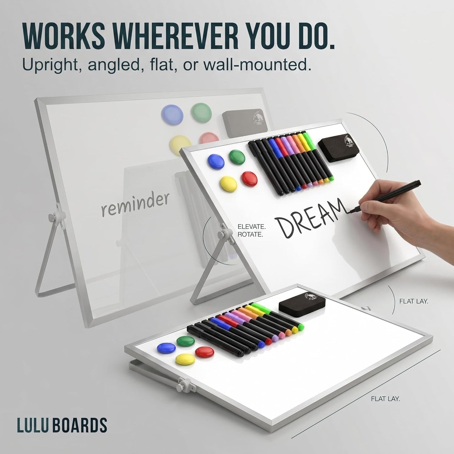 Magnetic Dry Erase Board 16x12 Inch - Double-Sided Desktop Whiteboard with 360° Rotating Stand - Small Portable White Board Set with 10 Markers, 4 Magnets, Eraser for Home Office, School, Desk