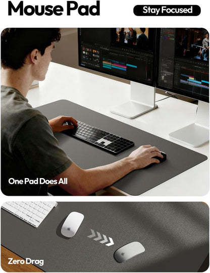 YSAGi Large Extended PU Leather Desk Pad Protector – Non-Slip Waterproof Desk Mat for Office & Home, Easy Clean Mouse Pad & Laptop Writing Blotter 35.4"x17" Black - Colors B