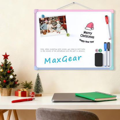 MaxGear Double-Sided Dry Erase Board for Wall, 16"x12" Hanging Whiteboard, Small Dry Erase White Board with 3 Markers and 4 Magnets, Portable Whiteboard for Planning, Drawing, Memo, to Do List
