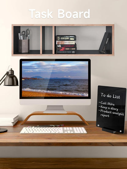 Acrylic Black Dry Erase Board with Stand - 8” x 6” Small Desktop Whiteboard with Marker, Reusable Desk Blackboard, to-Do List, Planner, Memo Clipboard, Menu Board for Office, Home, Bar