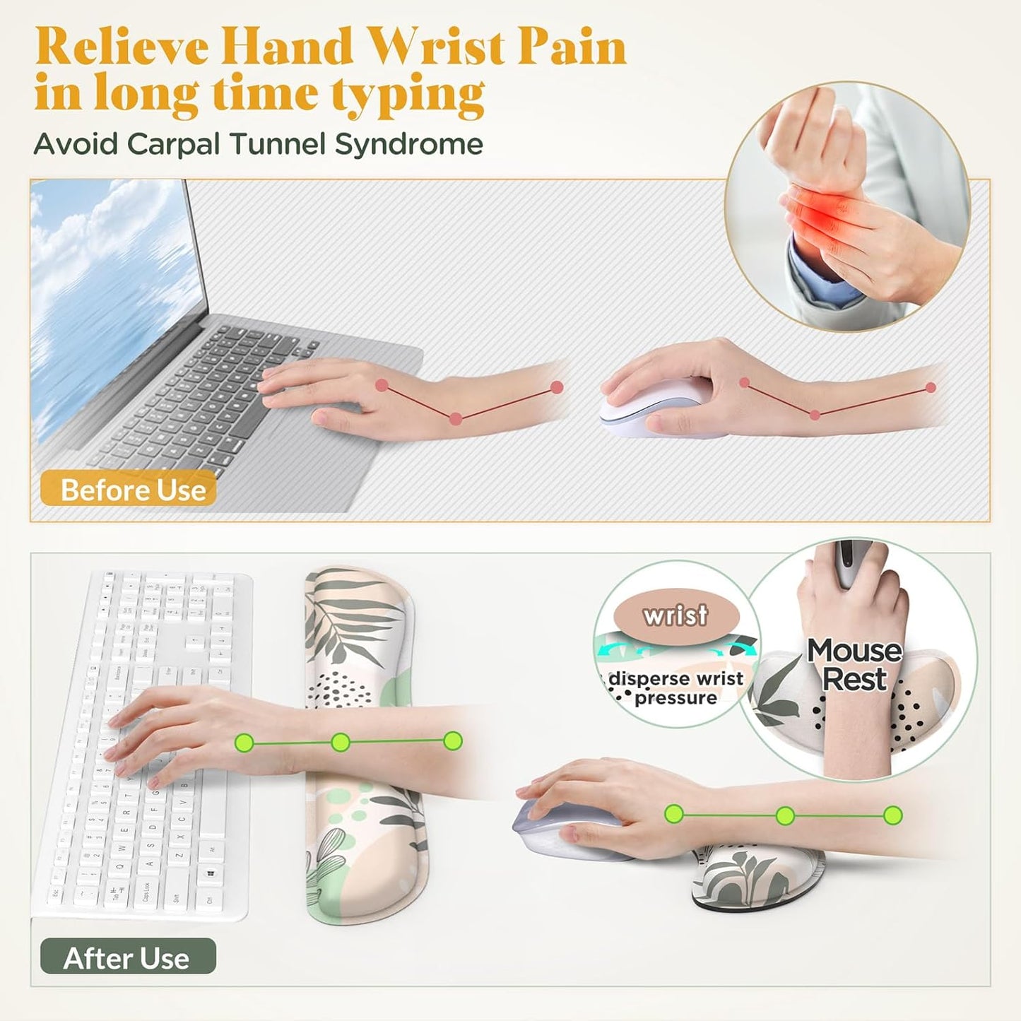 Gimars Upgrade Enlarge Silky and Superfine Fabric Gel Memory Foam Keyboard Wrist Rest Set, Ergonomic Keyboard Mouse Wrist Support for Typing Pain Relief, Comfort for Office, Gaming, Computer, Black