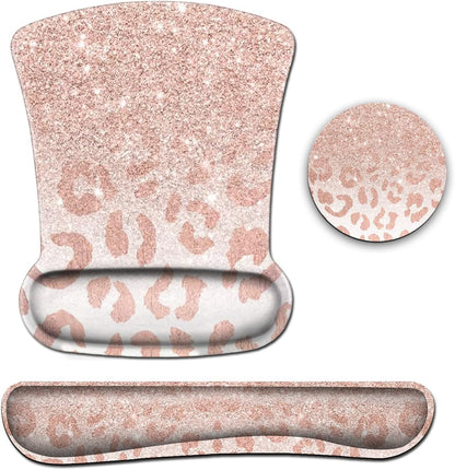 Mouse Pad with Wrist Support, Ergonomic Gel Mouse Pad Beautiful Flowers,Non-Slip Durable, Memory Foam Keyboard Wrist Rest, Suitable for Office Typing Games, Pink Hyacinths on Wood Panel