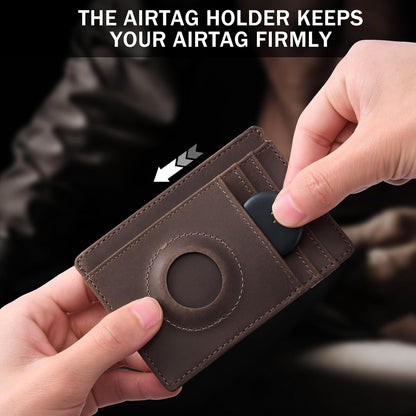 Wallet with Airtag Holder Genuine Leather Wallets Slim Minimalist Card Holder RFID Blocking Card Wallet Compatible with AirTag