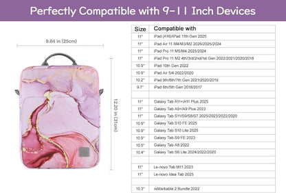 Dadanism 9-11 Inch Tablet Sleeve Bag Carrying Case with Shoulder Strap for iPad (A16) 11", iPad 10th Gen 10.9", iPad Air M4/Pro M5 11", iPad 9/8/7th 10.2", Galaxy Tab A11+ Plus 11", Cloudy Pink
