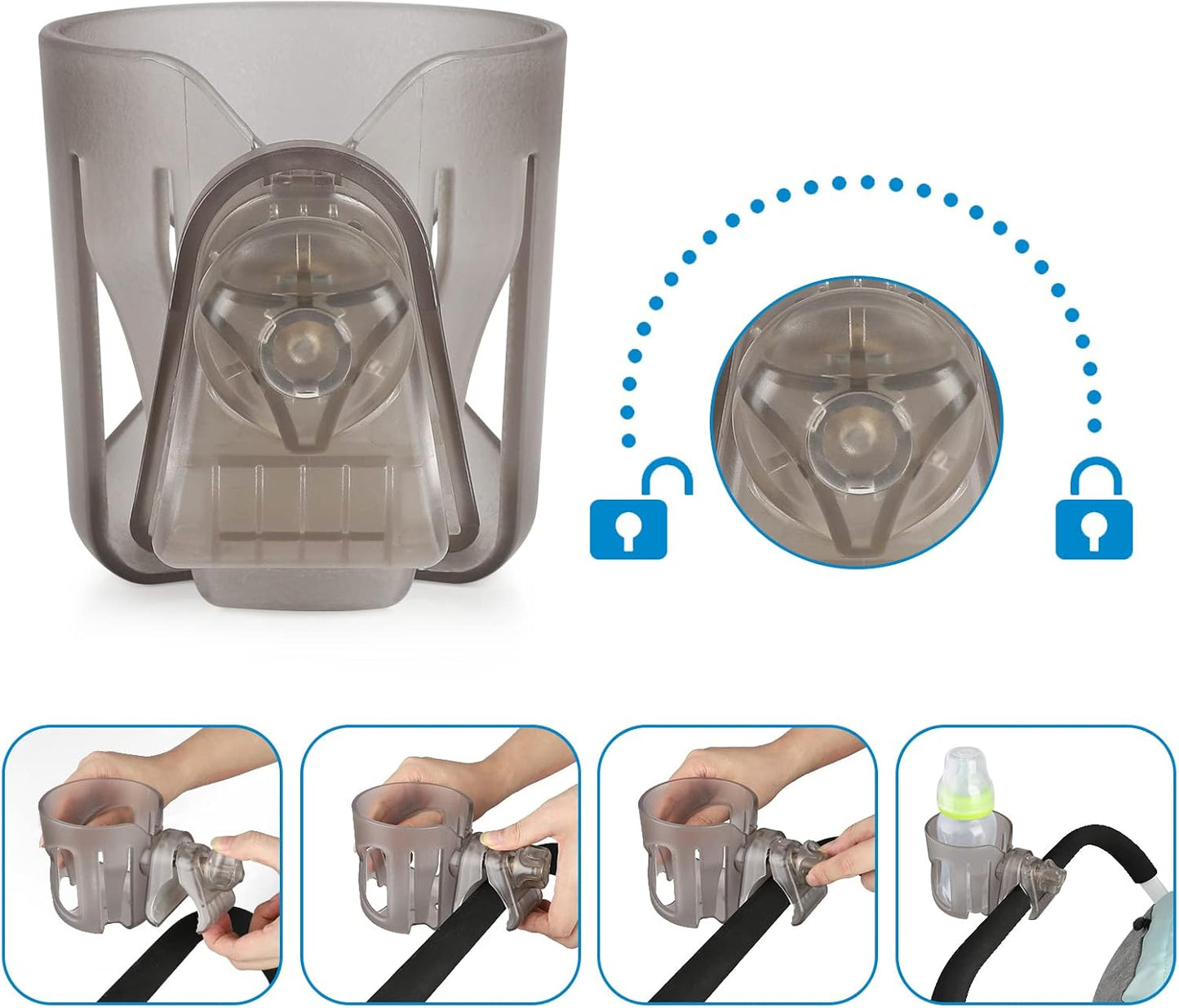 Accmor Stroller Cup Holder, Universal Cup Holder for Stroller Walker Bike, 360° Rotatable Large Caliber Designed Bottle Holder for Stroller, Bike, Wheelchair, Scooter